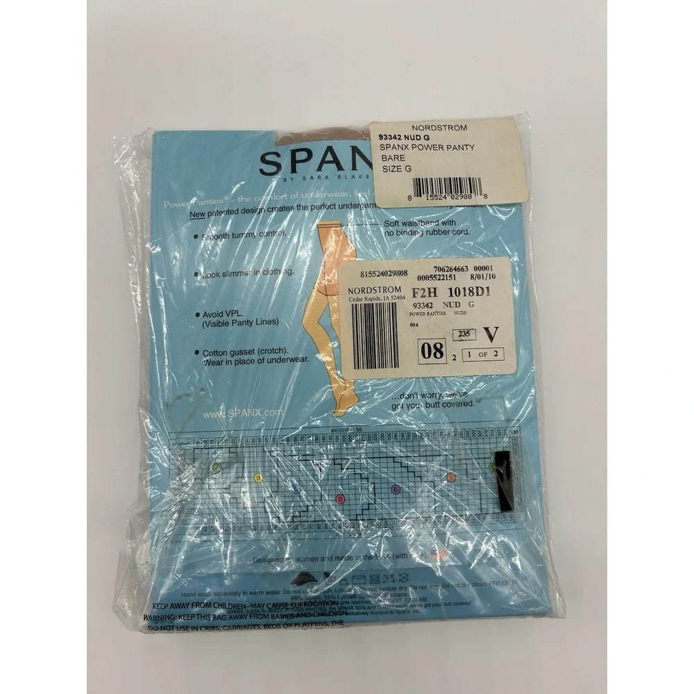 Spanx By Sara Blakely Power Panties Performance Underwear Bare Size G 290-325 Lb
